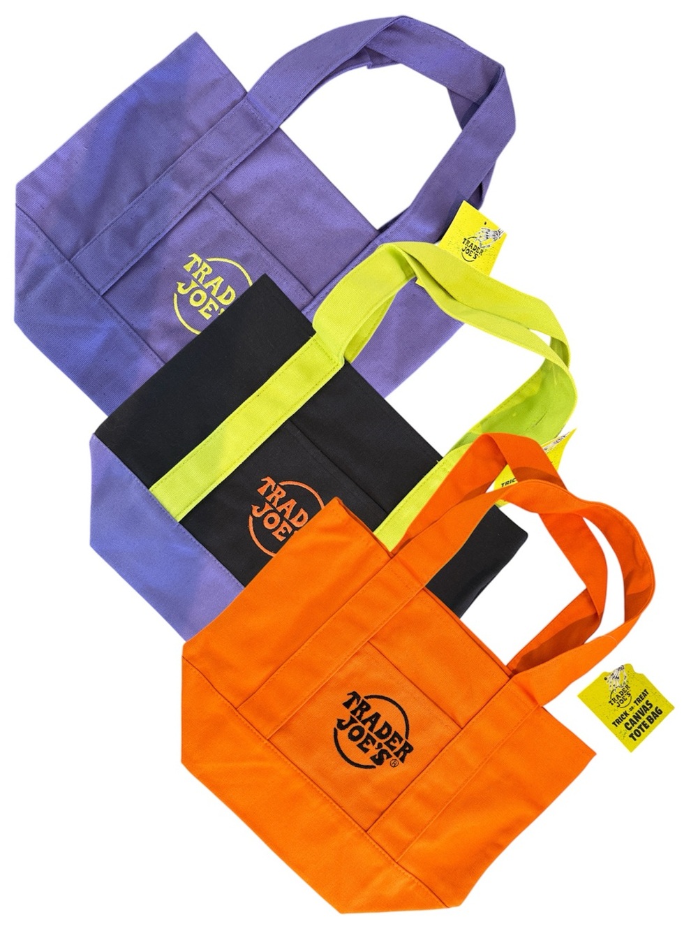 Trader Joe's Halloween Mini Canvas Tote Bags Set of 3 Trick-or-Treat